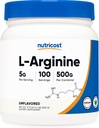 Nutricost L-Arinine Powder 500 gms (1.1 lbs) - tinh khiết L-Arinine Powder - 5000mg per Service; 100 Phục vụ