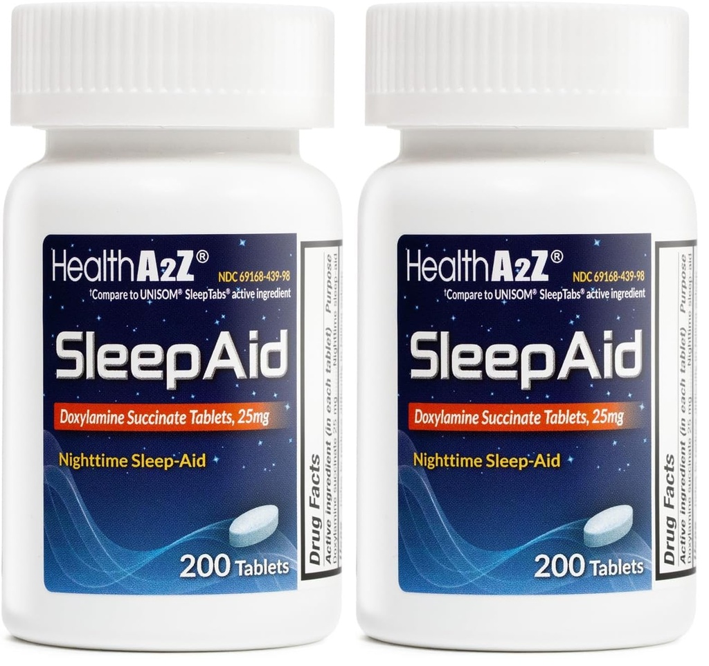 HealthA2Z® Sleep Aid | Doxylamine Succinate 25mg | (200 Counts (Pack of 2))