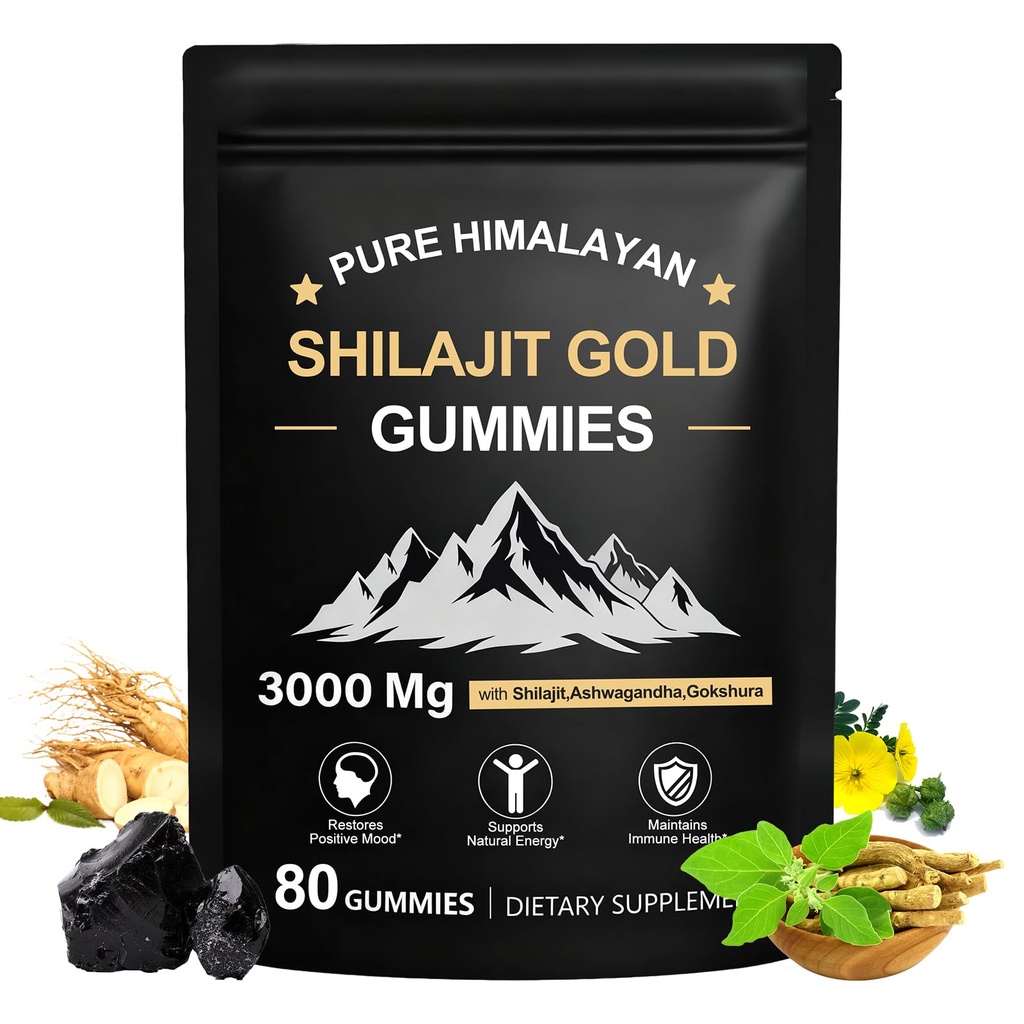 Shilajit Gummies for Men & Women, Fulvic Trace Minerals Micronutrient Supplement for Energy & Wellness, No Added Sugar Non-GMO 100% Natural Organic, 80 Gummies