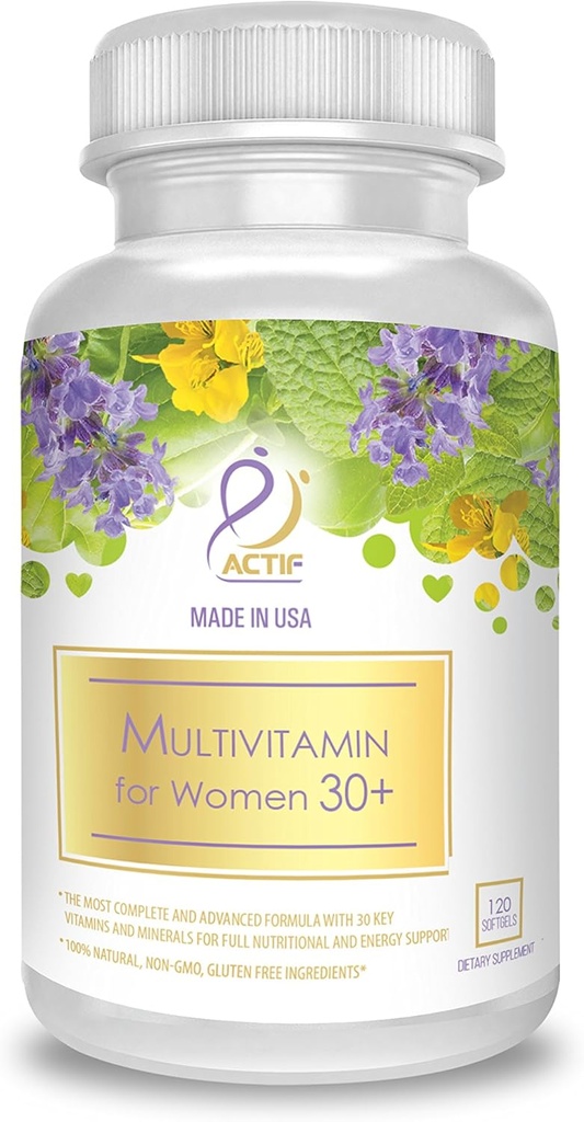ACTIF Multivitamín pre ženy Vek 30+ s 30 Organické vitamíny a organické byliny, Non-GMO, Made in USA, 2-Month Supply