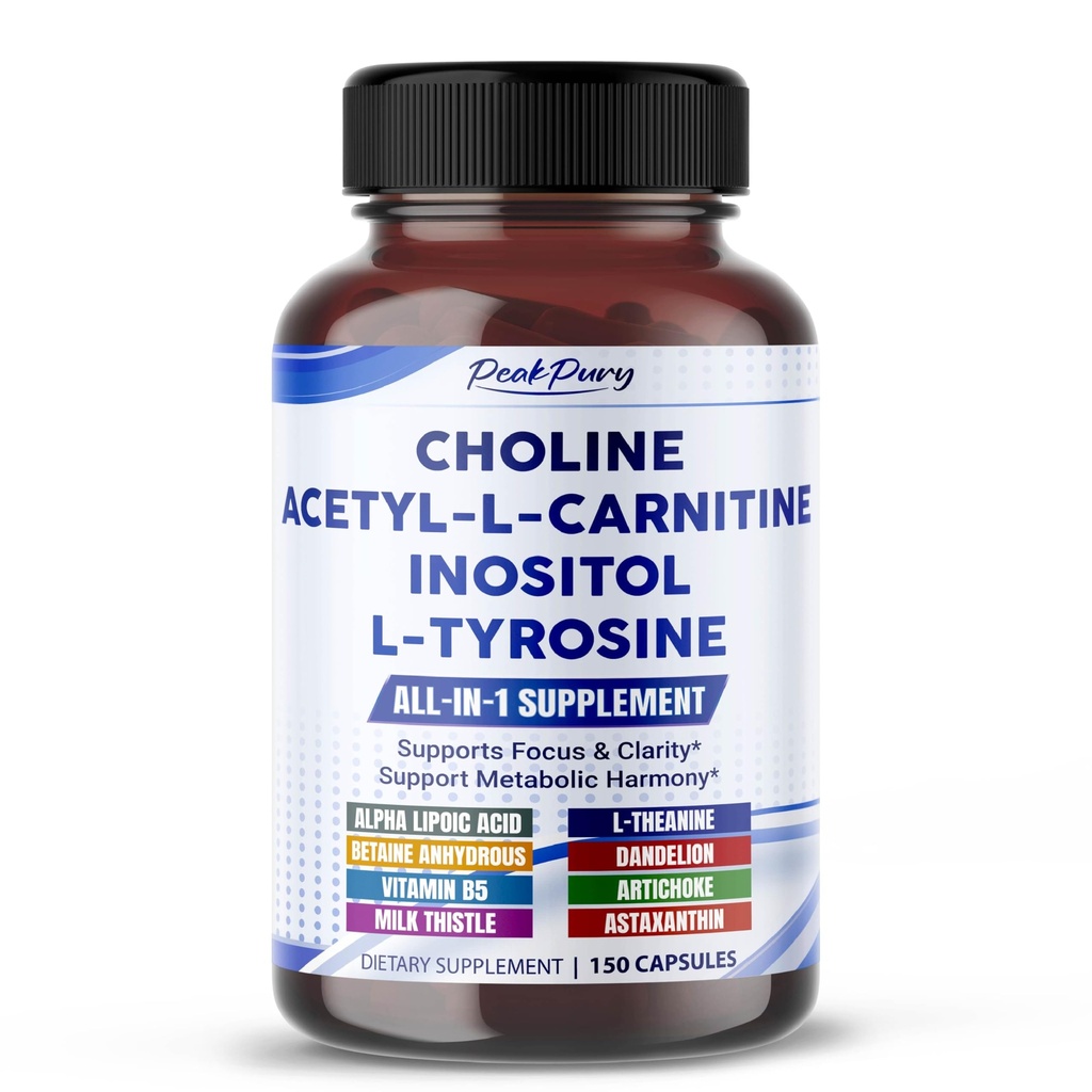 Ultra Choline, Acetyl-L-Carnitine, Inositol & L-Tyrosine – Daily Supplement for Executive Focus & Metabolic Harmony – 150 Capsules