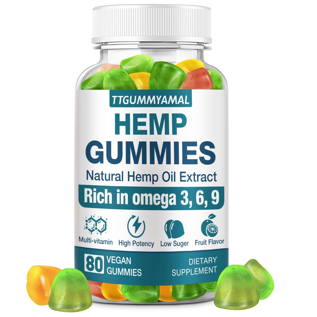 Hemp Gummies for Pain Sleep Anxiety Stress - High Potency Extra Strength Hemp Oil Extract - Organic Vegan Edible Hemp Gummy for Adult (1 Pack)