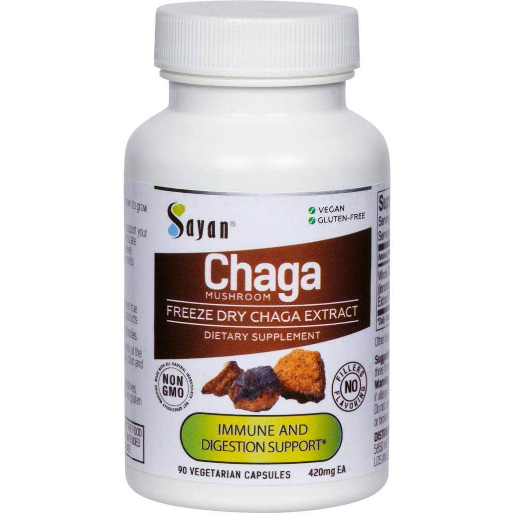 Sayan Siberian Chaga Mushroom Extract – 90 Capsules/420mg ea – Natural & Wild-Harvest Antioxidant Supplement – Immune System Support & Regulate Body Functions – Vegan, Non-GMO, No Fillers or Additives
