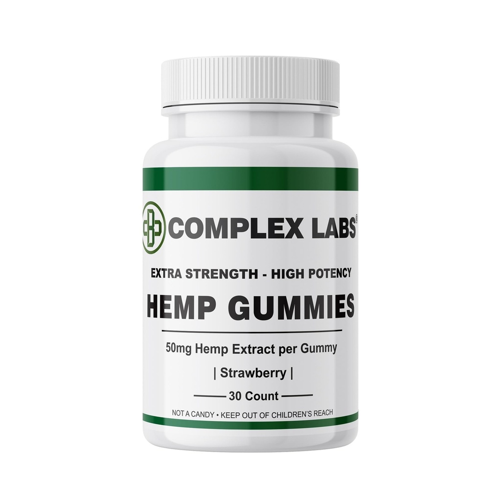 Hemp Gummies - Pure Hemp Extract 50mg per Gummy - Total Hemp Extract 1500mg per Bottle - American Made - 100% Organic - Supreme Formula - Ultra Low Sugar - Strawberry Flavor