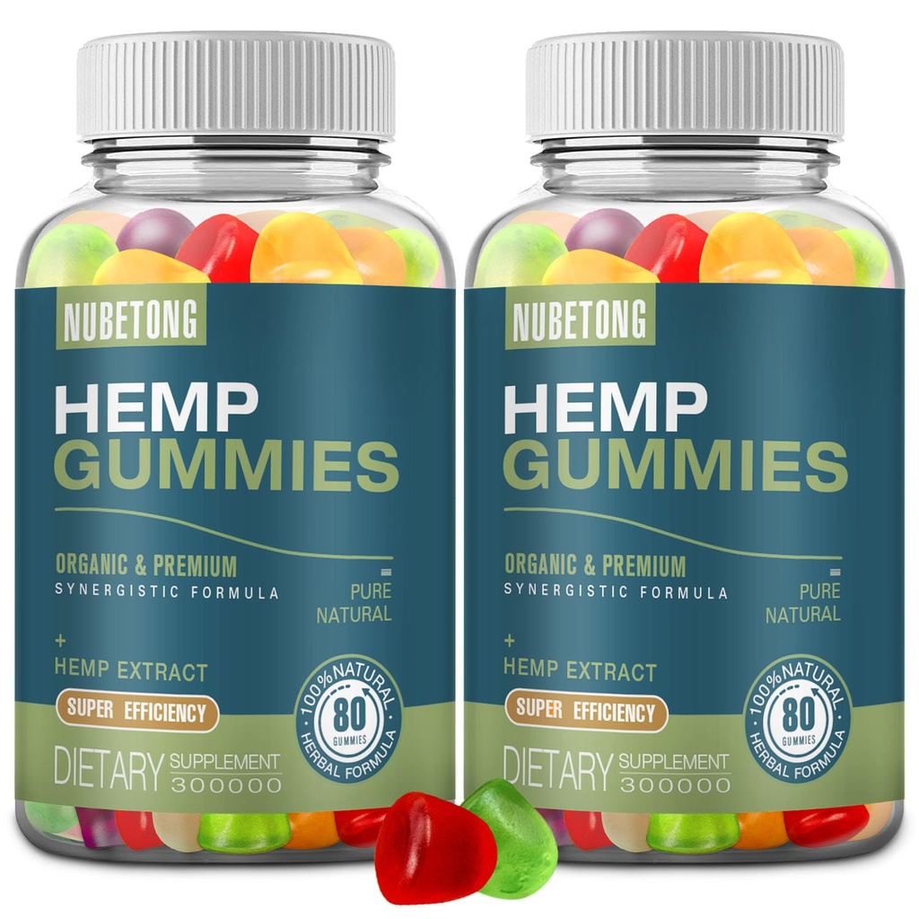 2 Packs Organic Hemp Gummies for Adults, High Potency Natural Hemp Oil Extract, Edible Gummy Supplement for Daily Relaxation & Mood Support, Vegan & Non-GMO