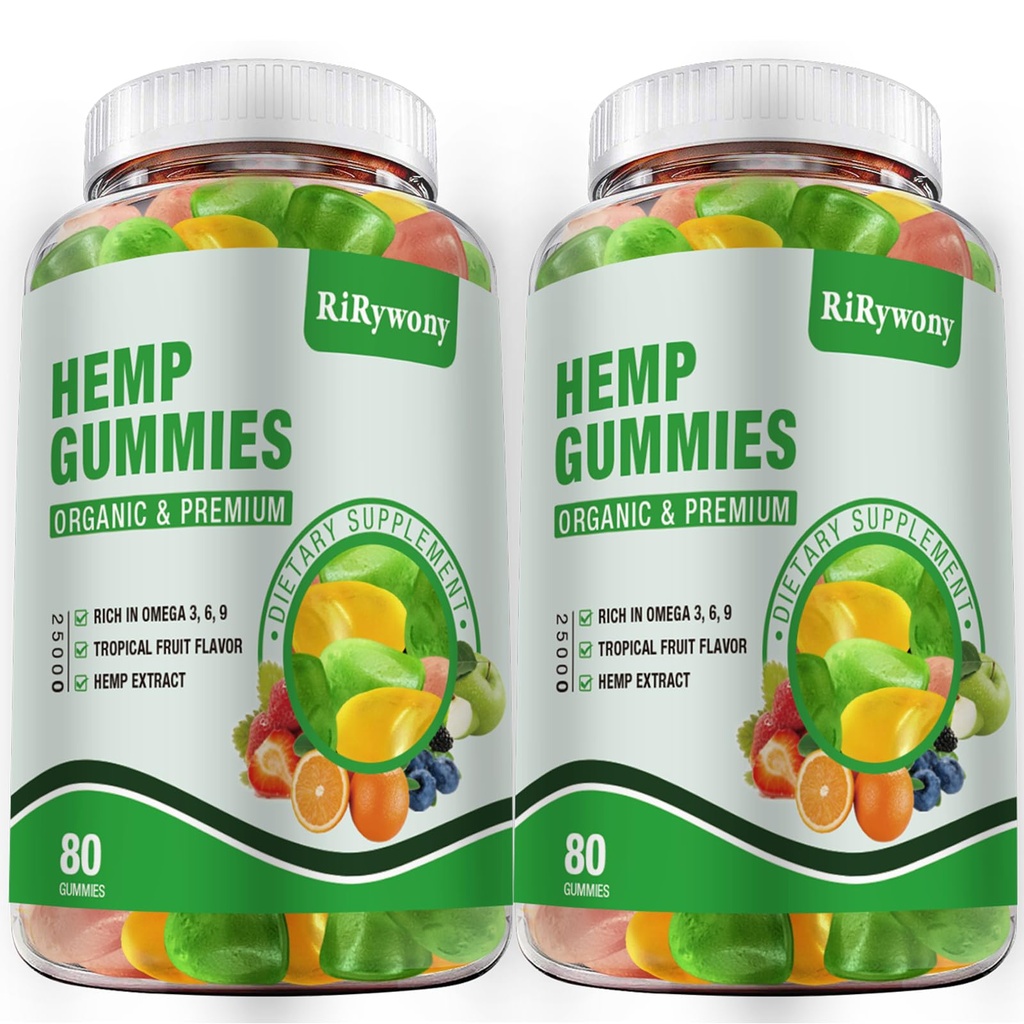 Hemp Gummies (2 Packs), High Potency Edible Gummies Extra Strength Mood Focus Calm Organic Hemp Oil Extract Vegan Bear Gummy - 160 Counts Candy
