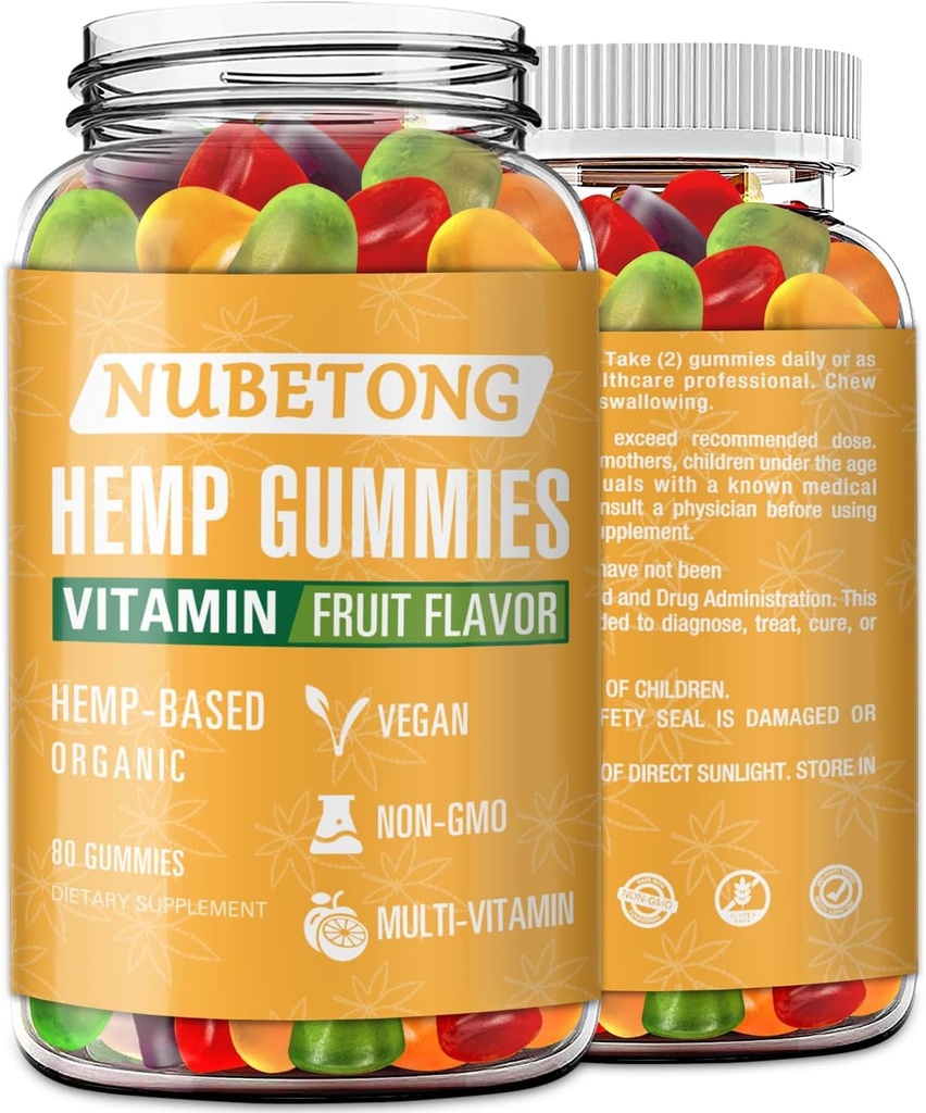 Organic Hemp Gummies, High Potency Extra Strength Hemp Oil Extract Supplement, Natural Edible Gummy for Adults, Helps Relieve Stress, Anxiety and Support Restful Sleep