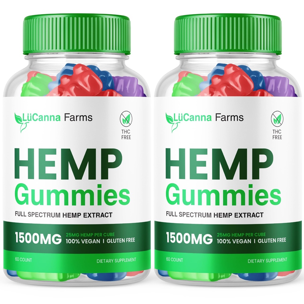 (2 Pack) Lucanna Farms Gummies, Lucana Farms Hemp Gummies Advanced Formula Maximum Performance Hemp Blend, LucannaFarms Gummies Supplement 25mg per Gummy, 1500mg per Bottle Reviews New (120 Gummies)