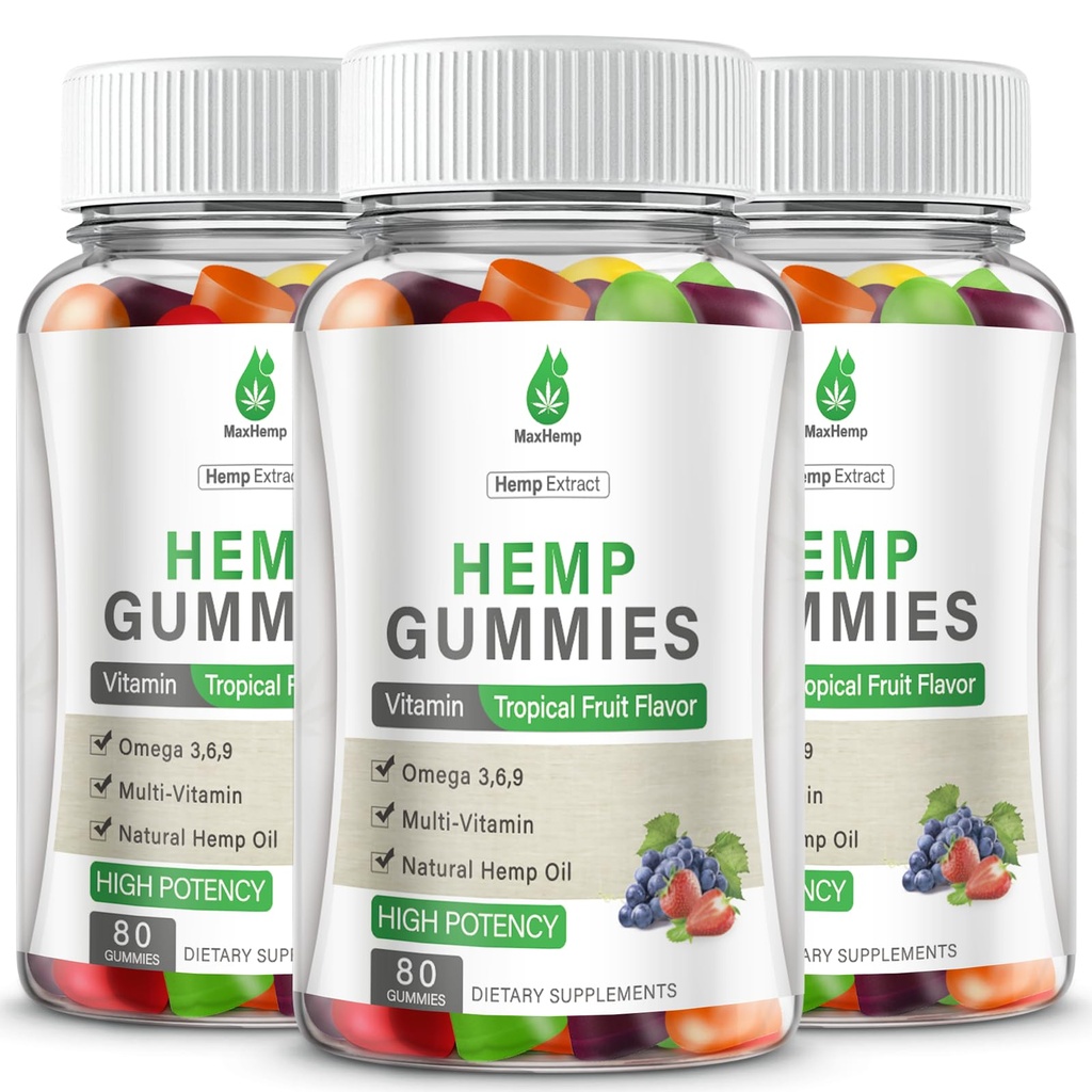 Hemp Gummies High Potency for Pain, Sleep, Anxiety - Hemp Gummy 100% Natural Organic Extra Strength with Pure Hеmp Oil Extract Vegan (3 Packs)