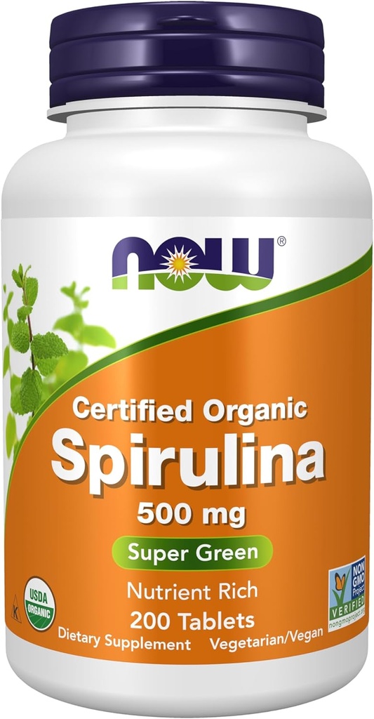 NOW Toidulisandid, orgaaniline Spirulina 500 mg vitamiinide, mineraalide ja GLA (gamma-linoleenhape), 200 tabletti