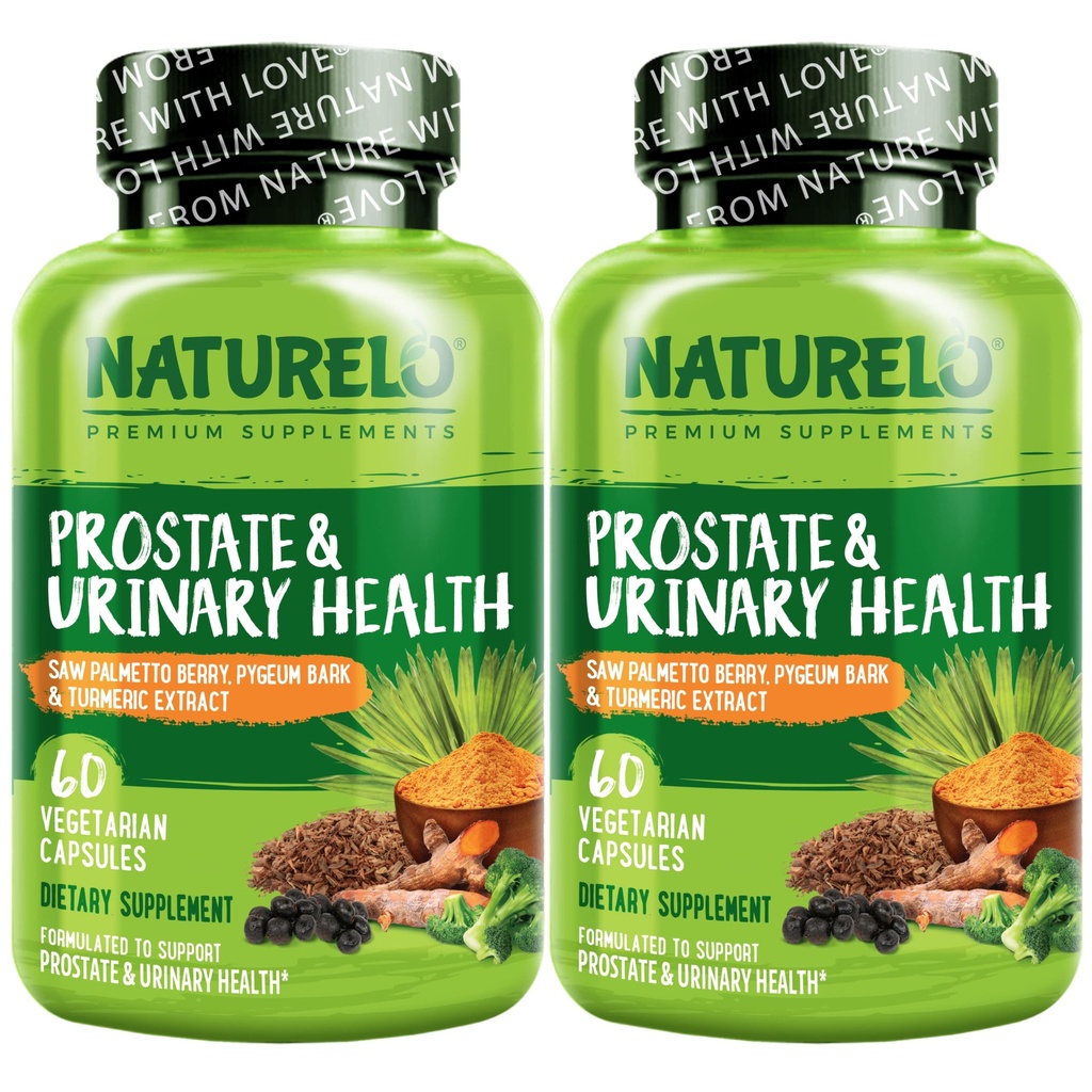 NATURELO Prostate & Urinary Health, Comprehensive Formula with Saw Palmetto, Pygeum, Tumeric, Plant Sterols, Broccoli and Lycopene, 60 Vegetarian Capsules (Pack of 2)
