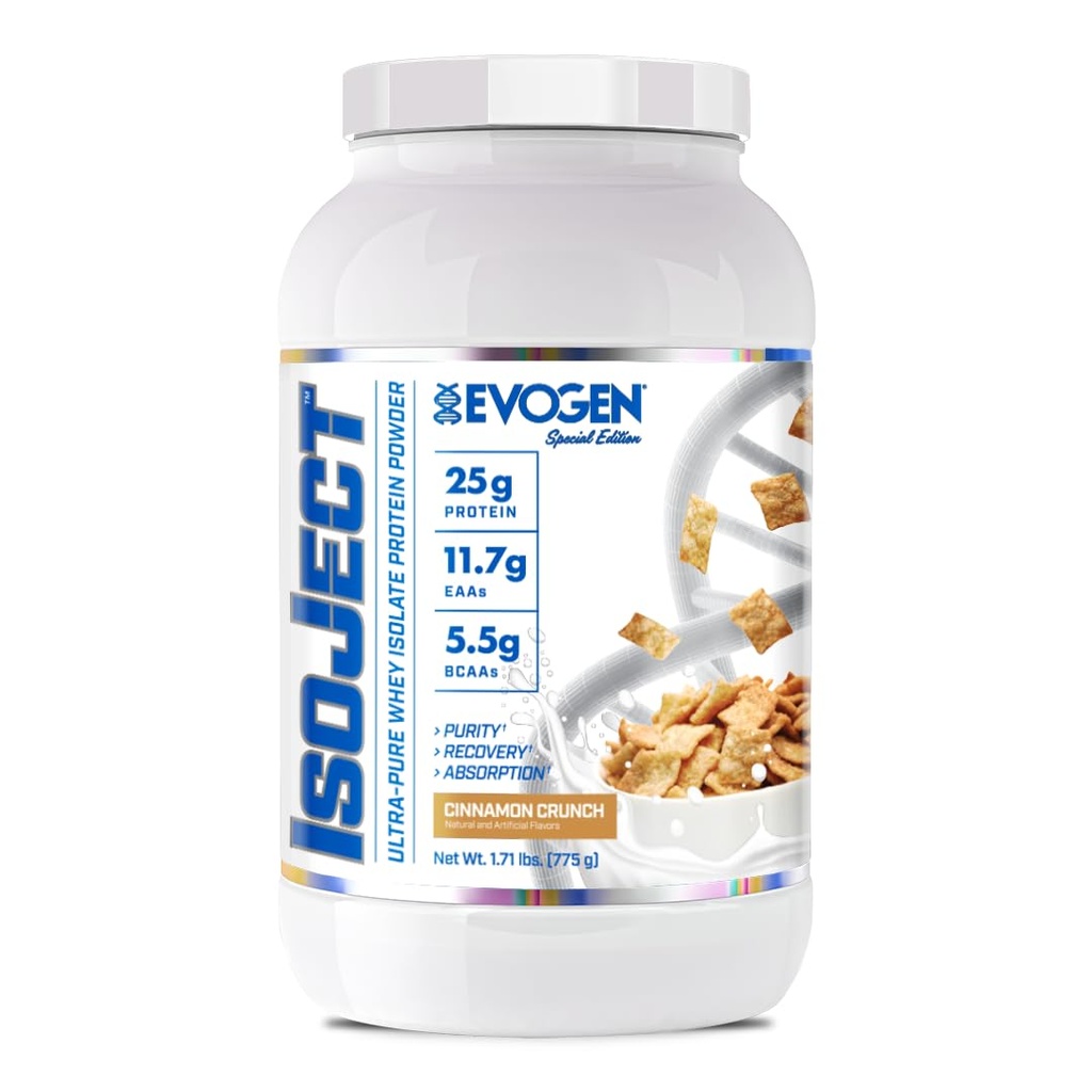 Evogen Isoject - Whey Protein Isolate | Ultra-Pure Whey Protein Powder with Ignitor Enzymes, BCAAs, and EAAs | Enhanced Absorption & Recovery | Cinnamon Crunch | 25 Servings