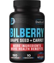 DEDICAD 20:1 Bilberry Extract Capsules - 5 Month Supply - Support Eyes, Vision & Heart Health - 10in1 Plus Grape Seed, Carrot, Elderberry, Eyebright & Others - 150 Counts