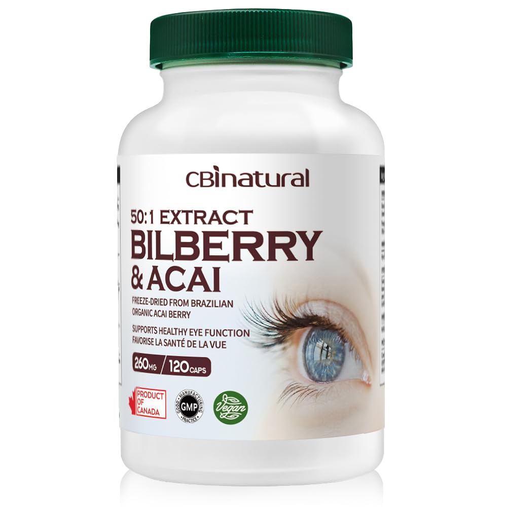 Bilberry 50:1 Extract with Acai Berry – Eye Health & Vision Support, 120 Vegan Capsules, 4-Month Supply, Non-GMO, Gluten Free