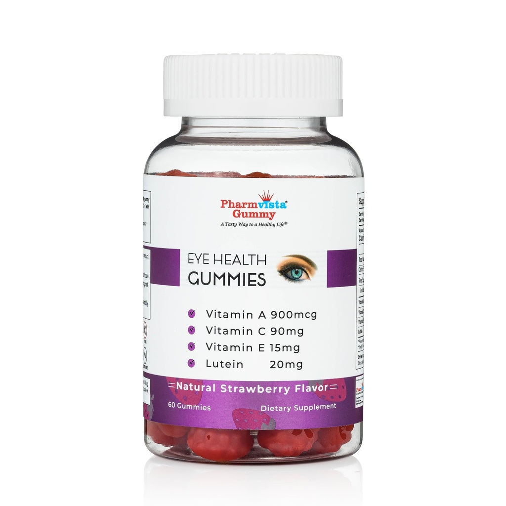 Pharmvista Eye Health Support Gummy - Vitamin A + C + E + Lutein - Gluten Free, Vegan Friendly Supplement - 60 Count