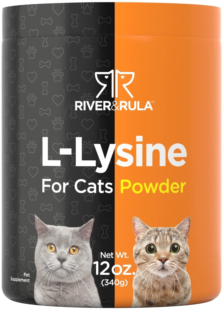 Horbäach L-Lysine Powder for Cats | 500mg | 12oz | Vegetarian, Non-GMO and Gluten Free Cat Health Supplement | by River & RULA