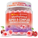 Methylated Vitamin B Complex Gummies for Women & Men - 12-in-1 Multivitamin with 1000 mcg Methyl B12, 1700 mcg Methylfolate, 2000 mcg Biotin, Inositol for Energy, Brain, Healthy Hair, Sugar Free, 60ct