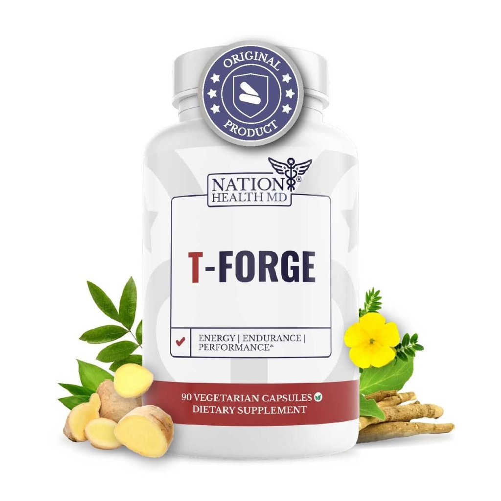 T-Forge - Energy and Mood Support Supplement for Men with Tongkat Ali, Folic Acid, L-Arginine, Tribulus Terrestris, Ashwagandha, Fenugreek - 90 Capsules