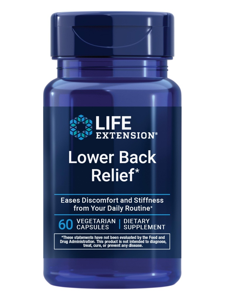 Life Extension Lower Back Relief, for Occasional Back Stiffness, Comfort and Flexibility, Ginger, Chaste Tree, White Willow bark, Non-GMO, Gluten-Free, Vegetarian, 60 Capsules