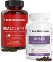 Jamur Real Reality Clarity (60ct) dan Chaga (120ct) Capsules Bundle - Mushroom Suplemen untuk Kejelasan Mental, Fokus, Digetical Health & Imune Dukungan - Vegan, Non-GMO, Diverifikasi Levels Beta- Glusian