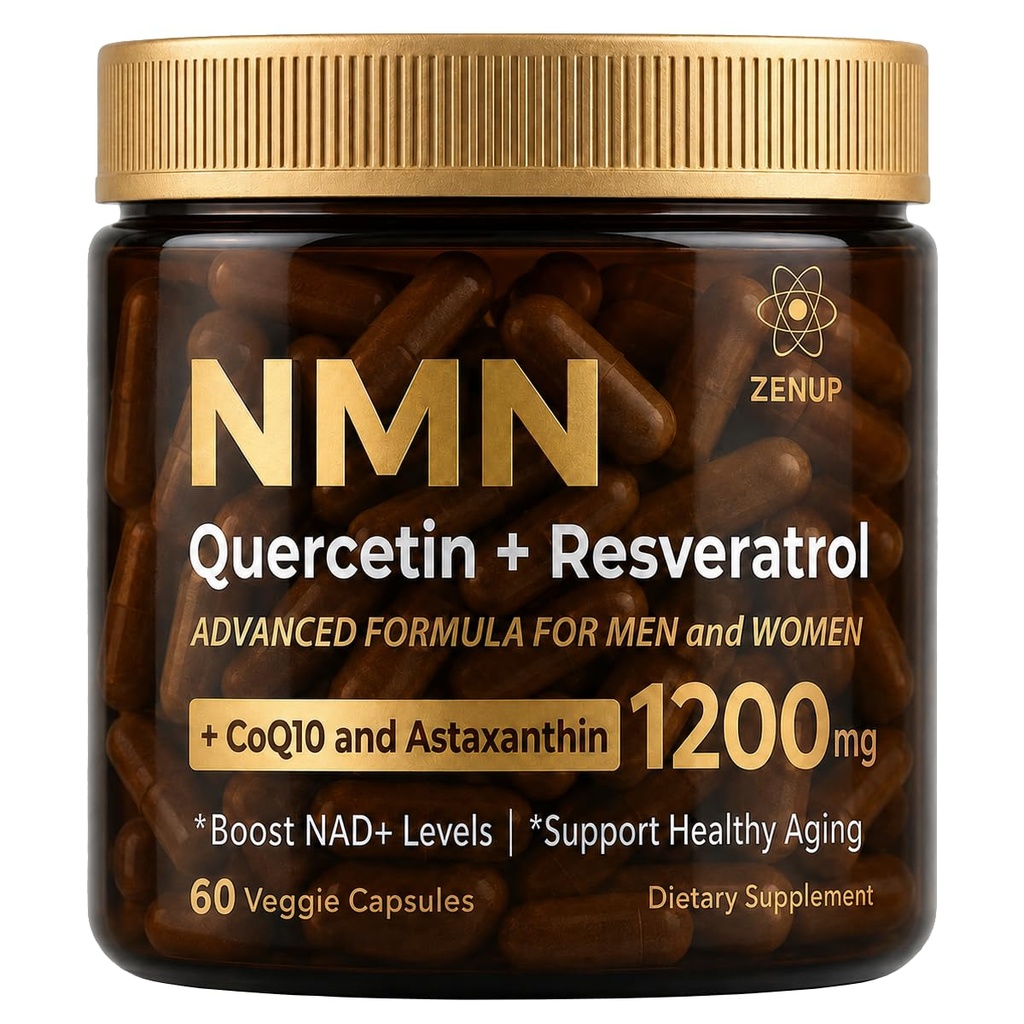 NMN Supplement, 1200mg Blend with 600mg NMN, 250mg Quercetin, 200mg Resveratrol, CoQ10 & Astaxanthin, Daily Supplement Formula, 60 Veggie Capsules, 30 Servings