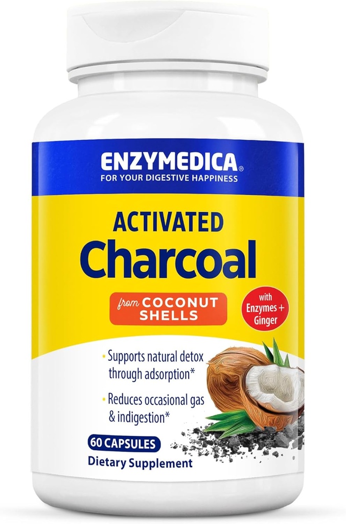 Enzymedica, Aktivli Charcoal, Occasional Gas, Bloating & Indigestion, Supports Natural Detox, 60 Count