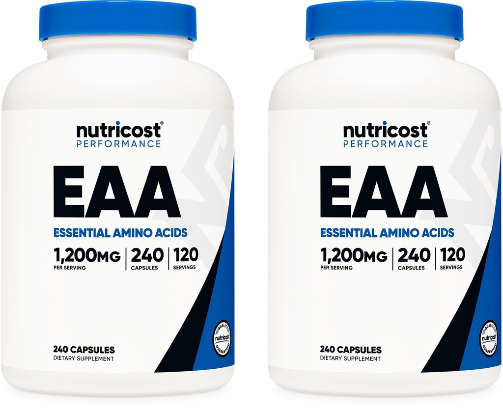 Nutricost EAA Capsules 1200mg, 240 Capsules - Essential Amino Acids, 120 Servings - Non-GMO, Gluten Free & Vegan (Pack of 2)