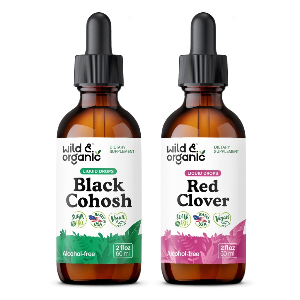 Wild & Organic Black Cohosh Tincture 2 fl oz & Red Clover Tincture 2 fl oz