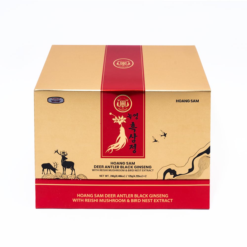 1 Box Set - Hoang Sam Black Ginseng with Reishi Mushroom Extract - Cao Cot Tu Quy Dai Bo - 120 g Glass Jar with 2 Glass Jar per Order - Product of South Korea