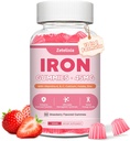 여성 및 남성, 빈혈, 혈액 빌더 및 에너지 지원을위한 Vegan Iron Supplement Gummies 비타민 C, A, B Complex, Folate, CoQ10, Sugar Free, Non-GMO, 60 카운트
