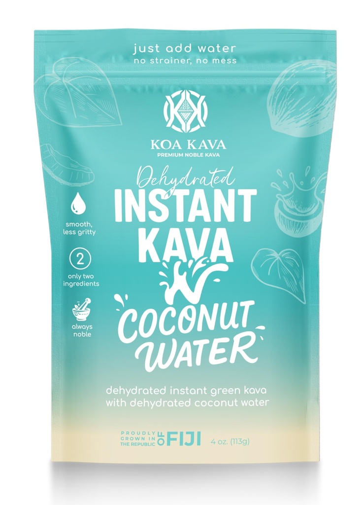 Koa Kava Instant Kava Powder + Coconut Water - Noble Fiji Kava Drink Mix Dehydrated, Not Micronized Kava, Easy Mix (4 oz.)