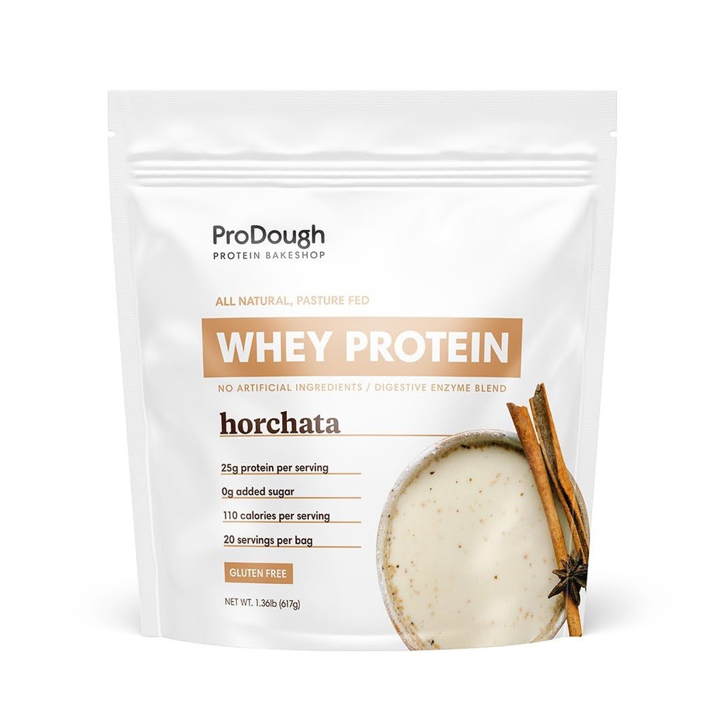 ProDough Gourmet Whey Isolate Hydrolized Protein Powder for Shake Mix- Easy Digest Enzyme Blend, 25g Protein per Serving, Natural Ingredients, Gluten Free, Keto Friendly (Horchata)