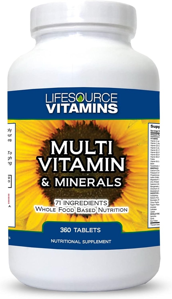 LifeSource Vitamins LifeSourceVitamins Bütün Food Multivitamin & Minerals 71 Bütün Natural Materiallar, Probiyotikler, Digestive Enzymes, Chelated Minerals və Non-GMO, 360 Tablet