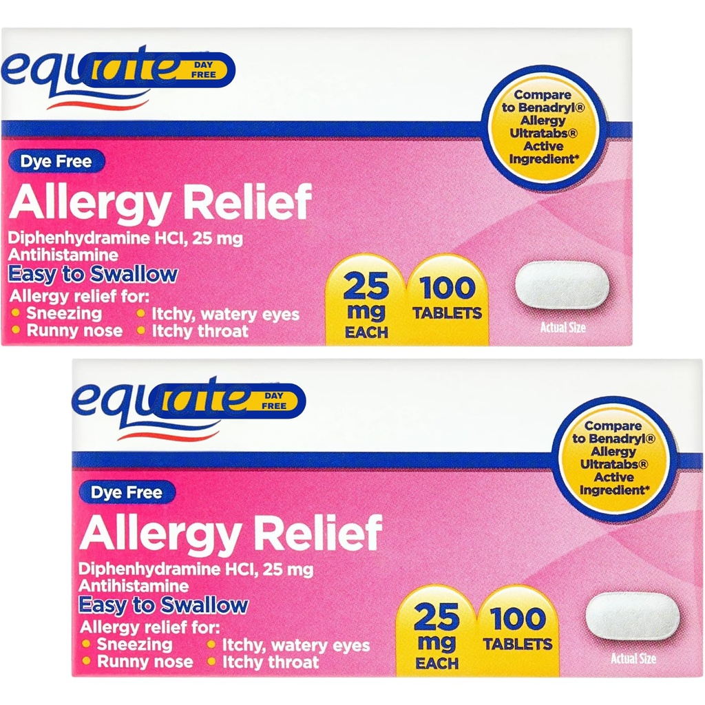 Dye-Free Allergy Relief 25 mg, 100ct Tablets (Pack of 2)
