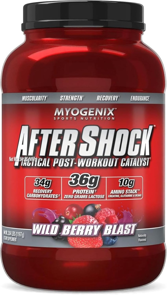 Myogenex Aftershock Post Workout Proszek - Białko serwatki z węglowodanów do odzyskiwania mięśni i paliwa - Wildberry Blast, 3 lbs