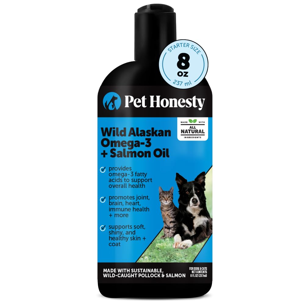Wild Alaskan Omega-3 & Salmon Oil for Dogs and Cats - 100% Pure Natural Fish Oil for Skin & Coat Health, Shedding & Itch Relief - EPA DHA Fatty Acids for Joint Support & Heart - 8 oz