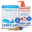 Native Pet Omega 3 Fish Oil for Dogs 8Oz & Probiotics for Dogs 8.2Oz Powder Food Topper - Fish Oil & Dog Probiotic Powder - Supports Skin, Coat, Gut Health, Heart & Digestion - Vet Formulated