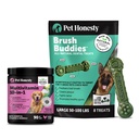 Pet Honesty Dog Wellness Bundle – 10-in-1 Multivitamin Supplement (Chicken, 90 Ct) + Brush Buddies Dental Sticks for Large Dogs (8 Ct) – Daily Health & Dental Support