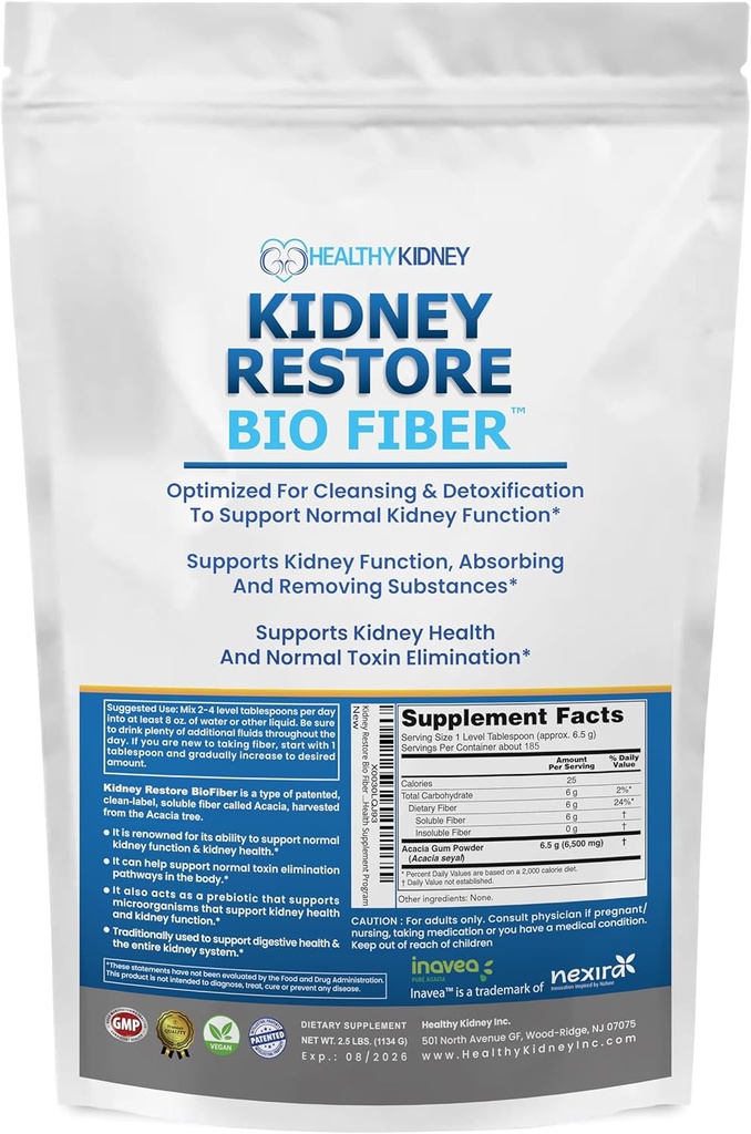 Bio Fiber, Nyre Rengøring Detox & Reparation - Genoprettende Nyre Support & Nyre supplement til at fjerne affald, Nyre Sundhed supplement - Tilføj til te for Nyre Sundhed - 2.5 LBS