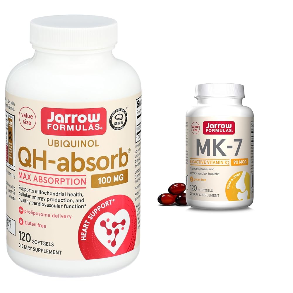 Jarrow Formulas QH-Absorb 100 mg Max Absorption - CoQ10 Ubiquinol - Up to 120 Servings (Softgels) & MK7, Promotes Bone Health, 90 mcg, 120 Softgels
