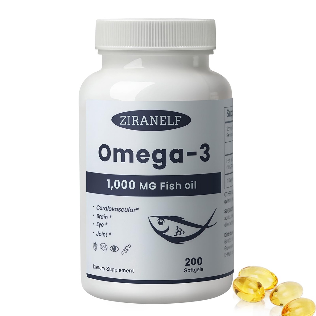 Fish Oil Omega 3 Concentrate Supplement 1000 mg, 200 Softgels, Rich in EPA, DHA, Supports Heart, Joint, Brain, Eye Health, Promotes Overall Well-Being, Strengthens the Immune System