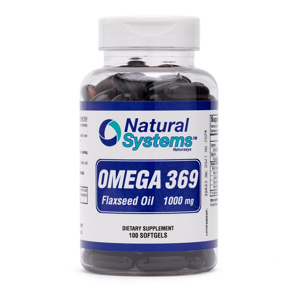 Omega 369 1000 mg 100 Softgels by Natural Systems - Triple Omega 3 6 9 Flax Seed Oil Supplements Capsules -with Essential Fatty Acids - Support Heart and Circulatory Health*