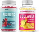 MAV NUTRITION Collagen gummier til kvinder og probiotiske gummier; hår, hud, negle, og Gut sundhed støtte med biotin, C-vitamin, og 5 milliarder CFU = 124; 60 gummies hver