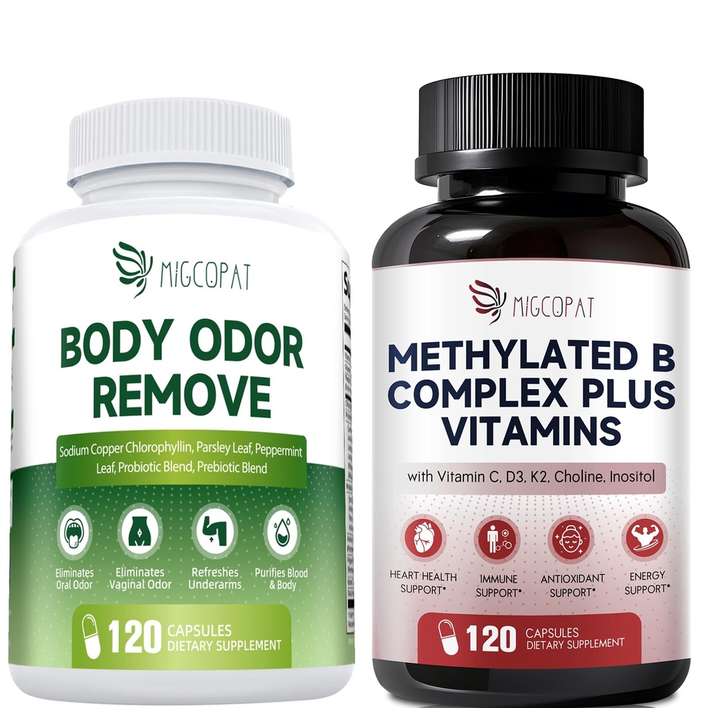 Migcopat Methylated Multivitamin Plus + Chlorophyll Body Deodorizing Supplement, Fresh Breath & Whole-Body Freshness, 120 Caps
