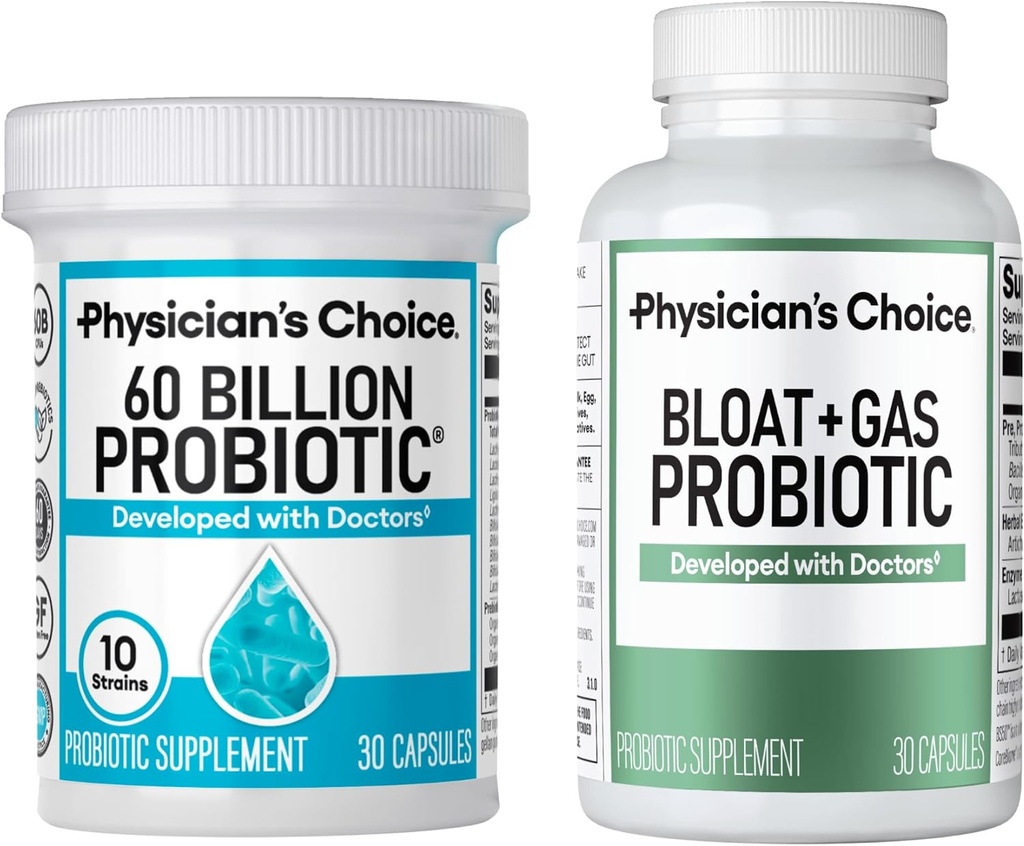 Physician 's CHOICE Bloat & Gas Probiotic 30ct + 60 Billion Probiotic 30ct - Digetical Wellness Bundle