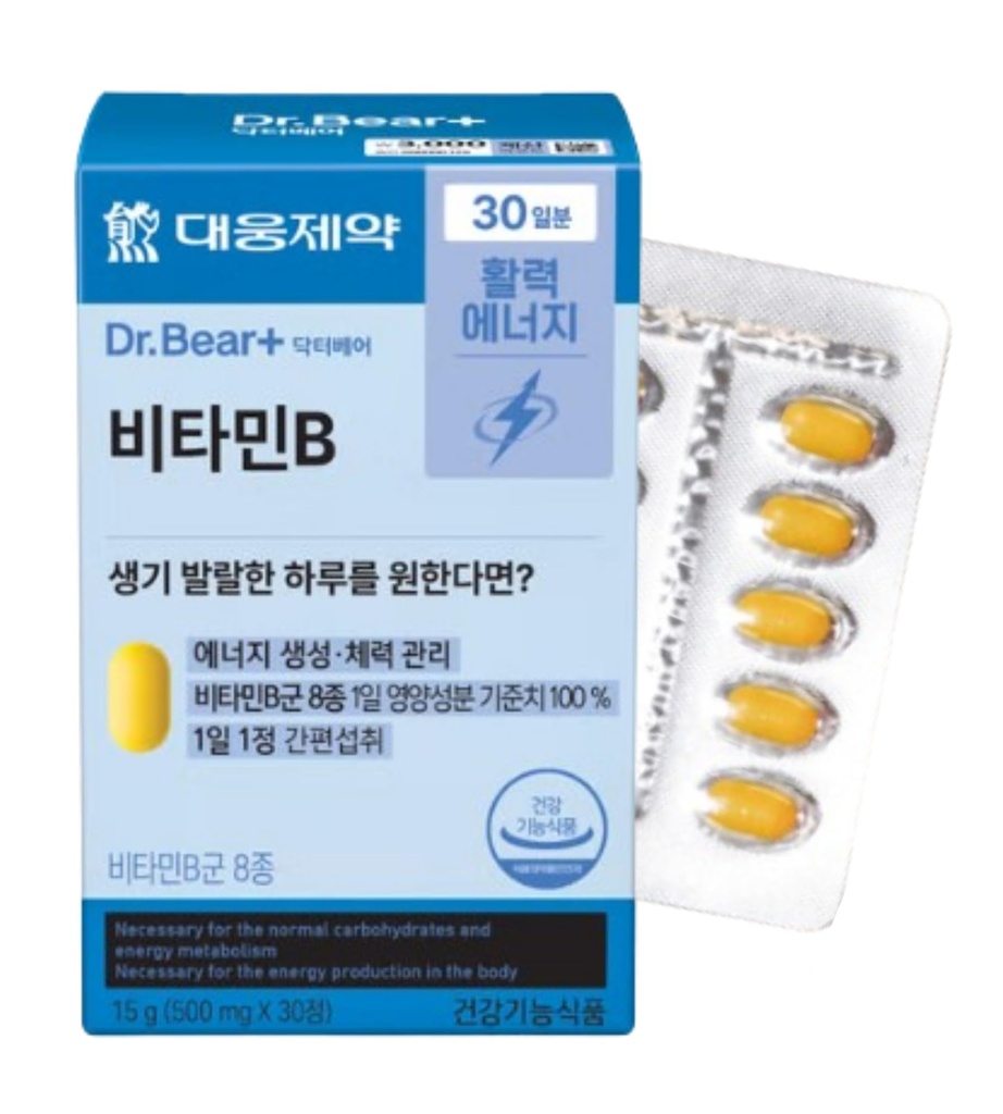 Daewoong Vitamin B Complex – High-Potency B-Group Supplement for Energy Metabolism & Daily Vitality, 500mg x 30 Tablets, Convenient Once-Daily Formula, Made in Korea