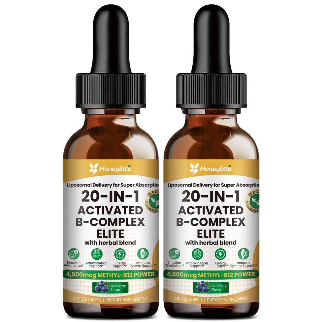 Liquid B Complex with 4000mcg Methylcobalamin B12 – Ultra Absorbable Vitamin B Complex for Energy – Active B1 B2 B3 B5 B6 B12 + Folate – Vegan Friendly (2FL OZ) 2 Bottles