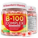 2 Pack Super Vitamin B Complex Gummies - Methylated B Complex for Women & Men, All B Vitamins, Methyl B12, Methylfolate, Vitamin C, Choline, Inositol, PABA for Energy, Brain & Immune, 0g Sugar, Vegan