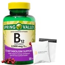 Spring Valley Vitamin B12 2500 mcg Quick-Dissolve Tablets Dietary Supplement, Vitamin B12 Complex for Women and Men, 120 Tablets (Pack of 1) Set with Basket Goods Store.