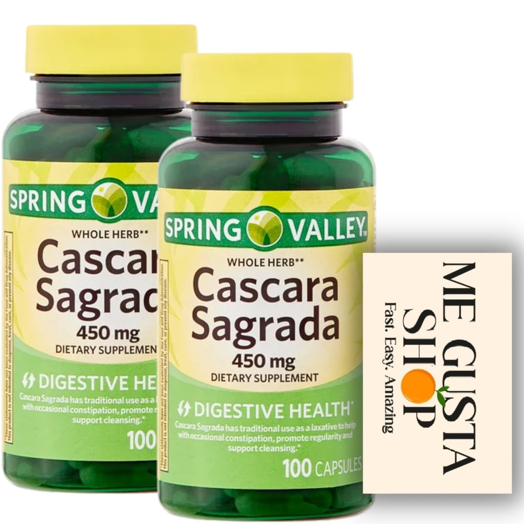 Spring Valley Cascara Sagrada Digestive Health Dietary Supplement 450 mg, 100 Count Pack of 02 200 Total + me Gusta Sticker